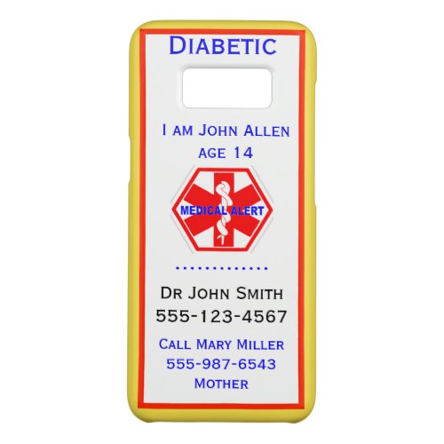 Medical Emergency Diabetic Alert Info Custom Case_Mate Samsung Galaxy S8 Case