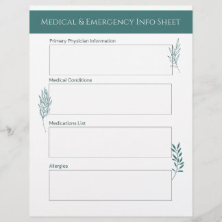Medical & Emergency Info Sheet