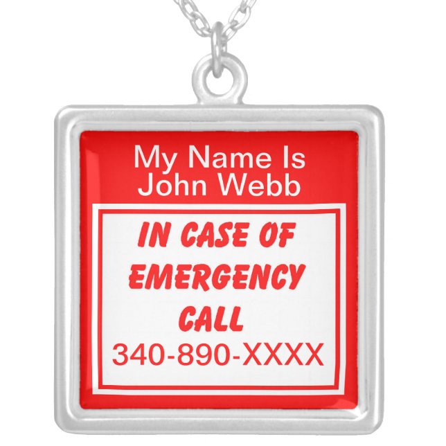 Medical Emergency Phone Number Necklace (Front)