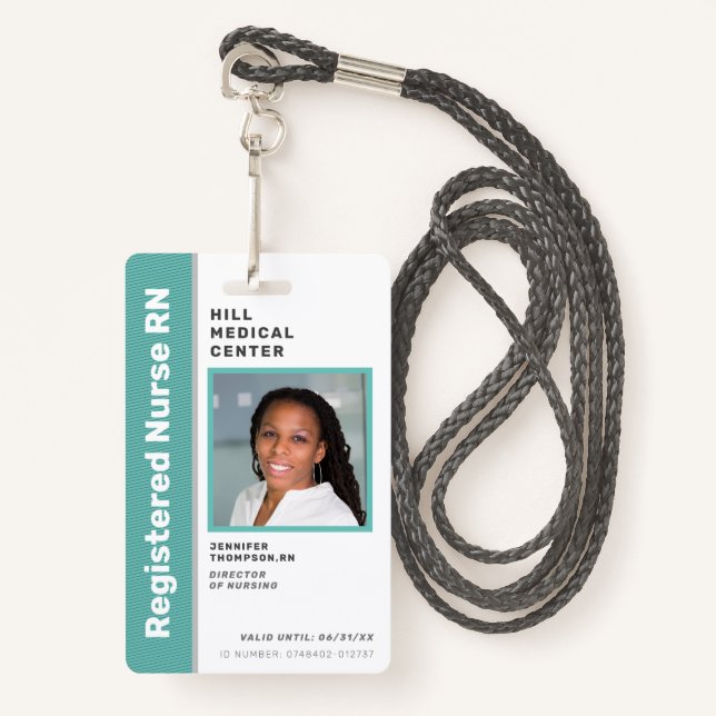 Medical Employee Green Photo ID Badge (Front with Lanyard)