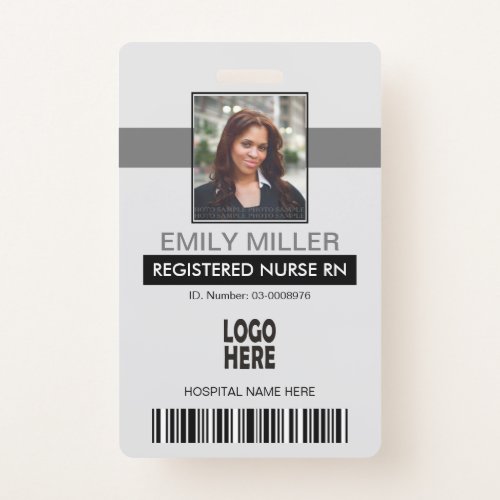 Medical employee id barcode grey photo template badge