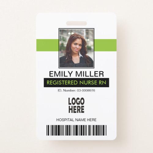 Medical employee id lime green photo template badge