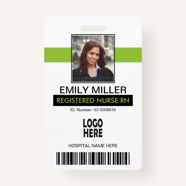 Medical employee id lime green photo template badge (Front)