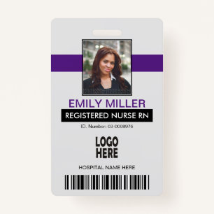 Medical employee id logo purple photo template badge