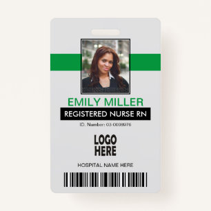Medical employee logo barcode green photo template badge