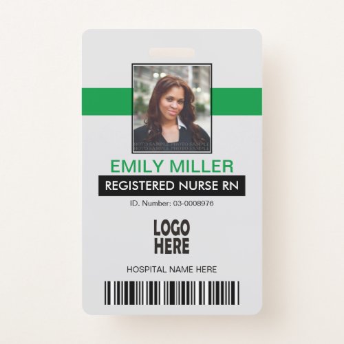 Medical employee logo barcode green photo template badge