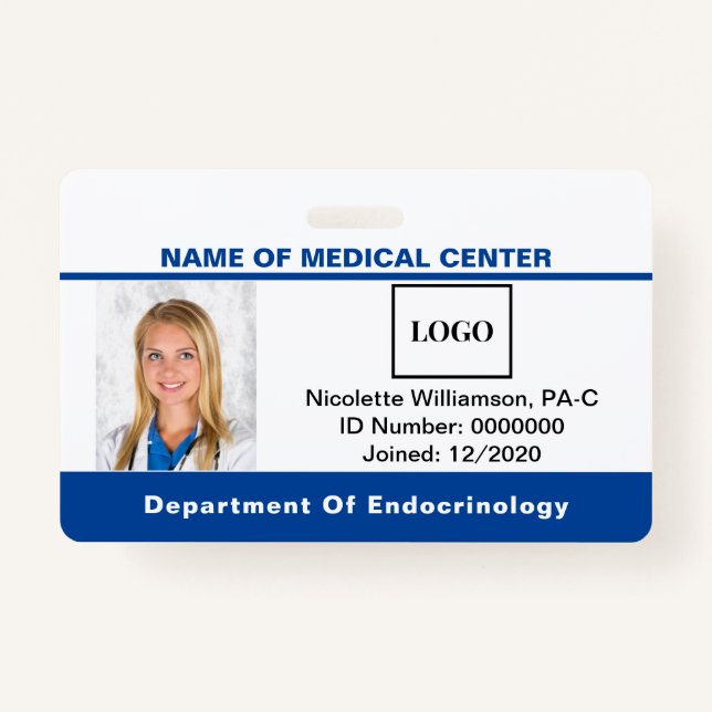 Medical Employee Logo Photo Barcode ID Badge (Front)