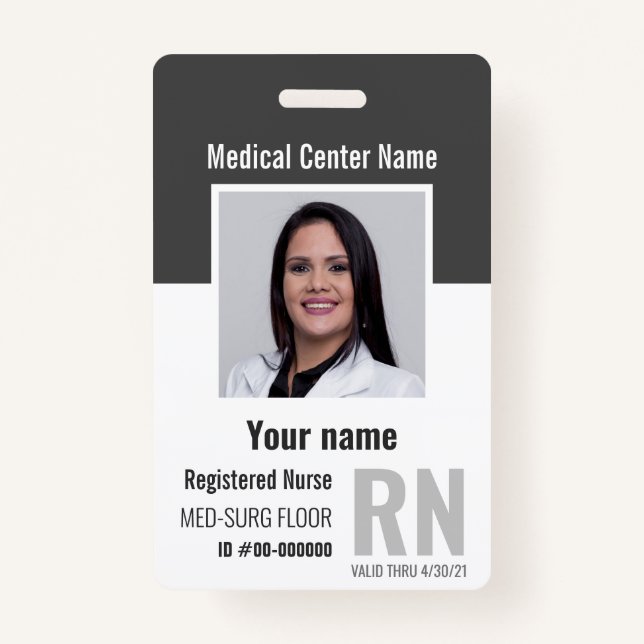 Medical Employee Photo Bar-Code Logo Name Badge (Front)