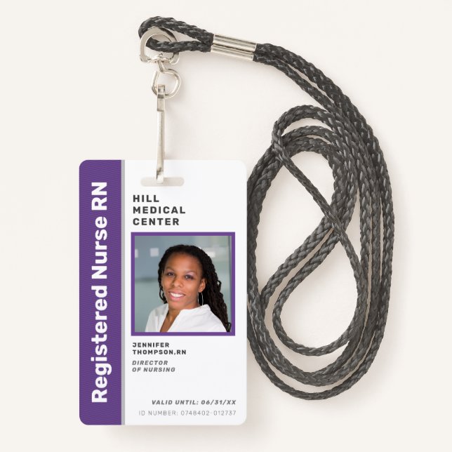 Medical Employee Purple Photo ID Badge (Front with Lanyard)