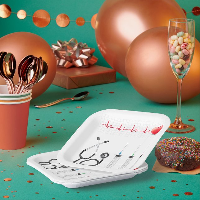 Medical Equipment Heartbeat Healthcare Paper Plates (Creator Uploaded)