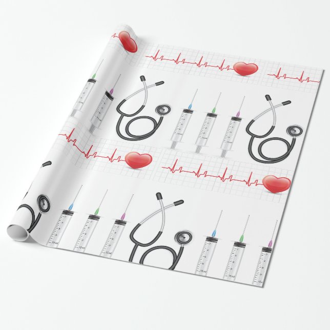 Medical Equipment Heartbeat Healthcare Wrapping Paper (Unrolled)