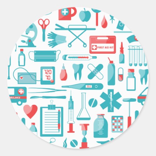 Medical Equipment in Teal and Red Classic Round Sticker