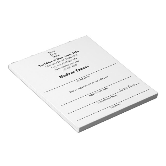 Medical Excuse Doctor's Office Logo Template Notepad (Angled)