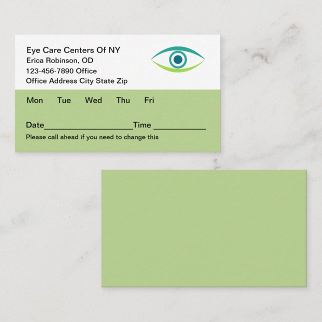 Medical Eye Doctor Optical Appointment Cards (Front/Back)