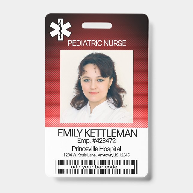 Medical Field Photo Badge - Pediatric Nurse - Red (Front)