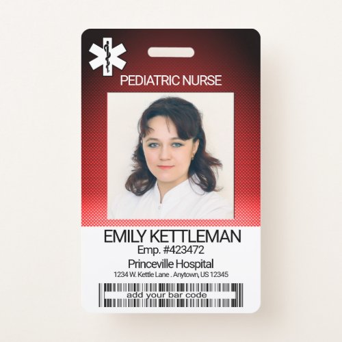 Medical Field Photo Badge _ Pediatric Nurse _ Red