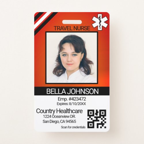 Medical Field Photo Badge _ Travel Nurse _ Orange