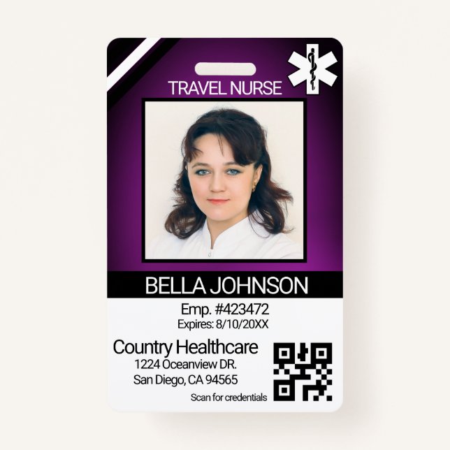 Medical Field Photo Badge - Travel Nurse - Purple (Front)