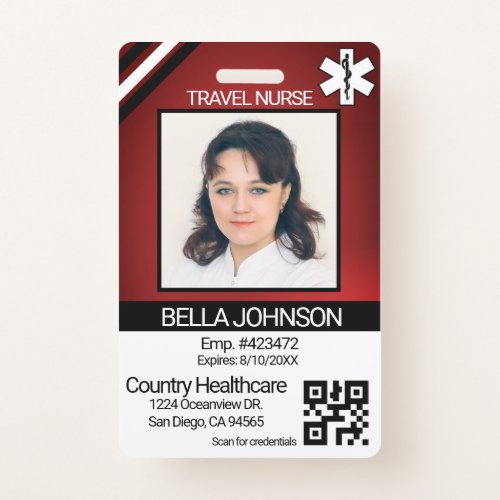 Medical Field Photo Badge _ Travel Nurse _ Red