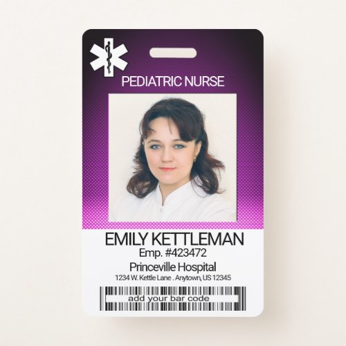 Medical Field Photo  _ Pediatric Nurse _ Purple Badge