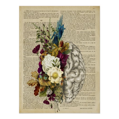 medical floral brain anatomy poster