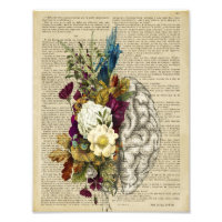 medical floral brain anatomy poster