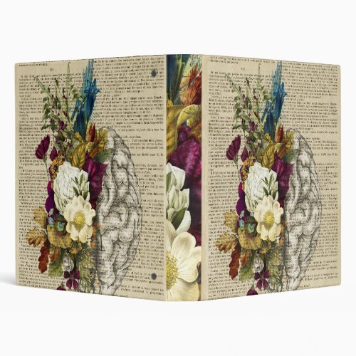 medical floral brain anatomy poster 3 ring binder