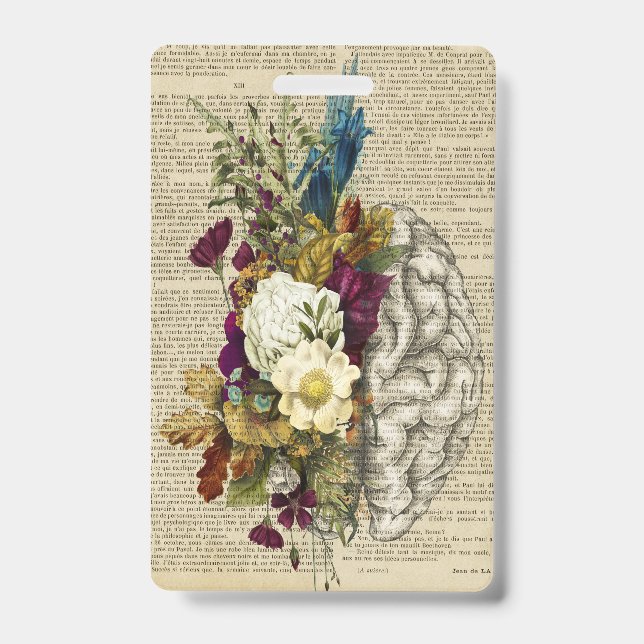 medical floral brain anatomy poster badge (Front)
