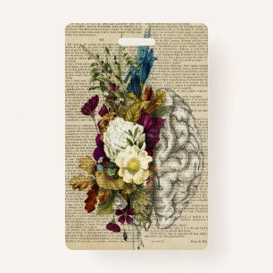 medical floral brain anatomy poster badge
