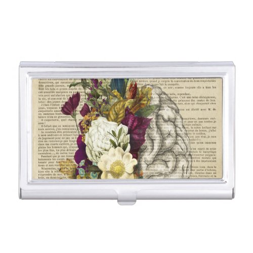 medical floral brain anatomy poster business card case