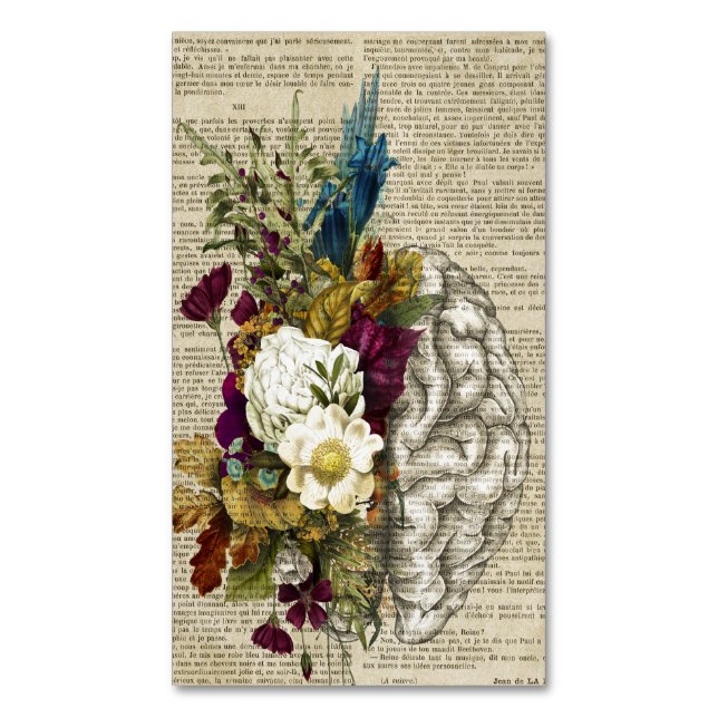 medical floral brain anatomy poster business card magnet (Front Vertical)