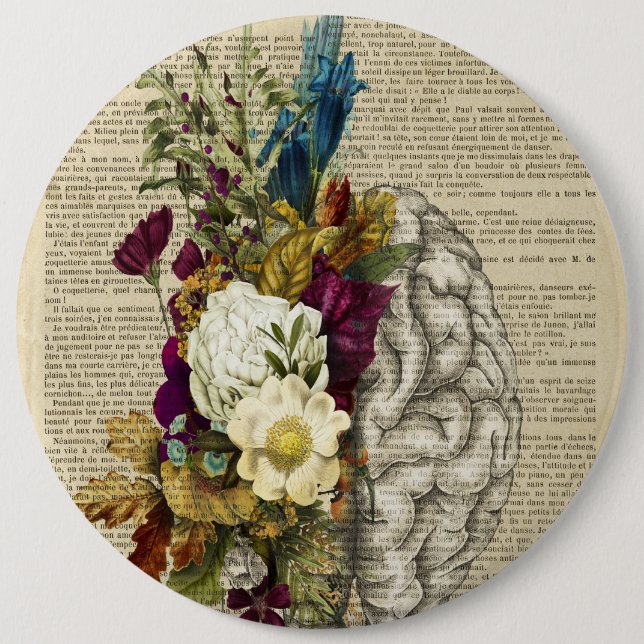 medical floral brain anatomy poster button (Front)