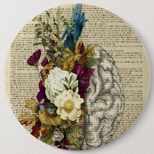 medical floral brain anatomy poster button