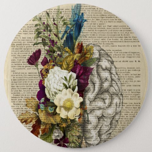 medical floral brain anatomy poster button