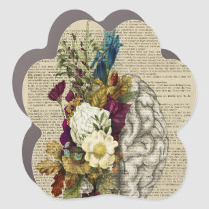 medical floral brain anatomy poster car magnet