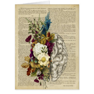 medical floral brain anatomy poster card