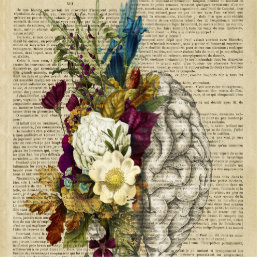 medical floral brain anatomy poster cutout
