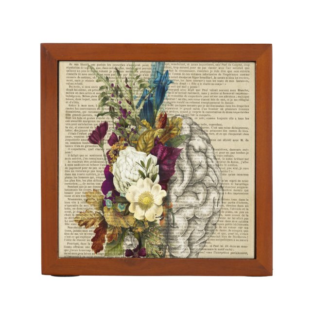 medical floral brain anatomy poster desk organizer (Front)