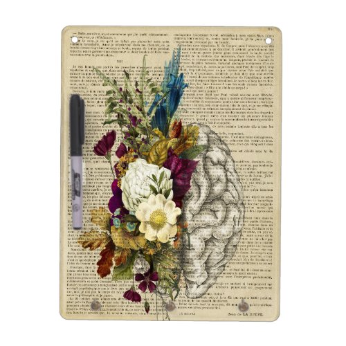 medical floral brain anatomy poster dry erase board