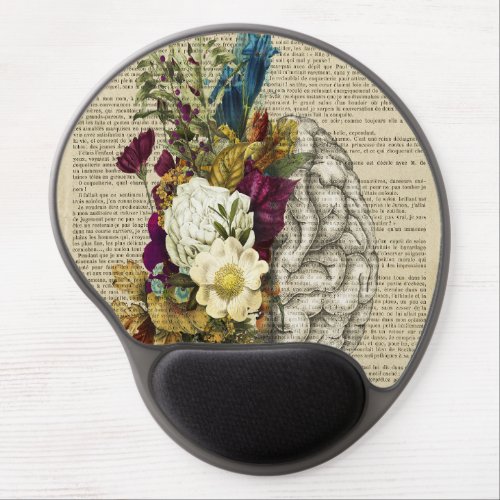 medical floral brain anatomy poster gel mouse pad