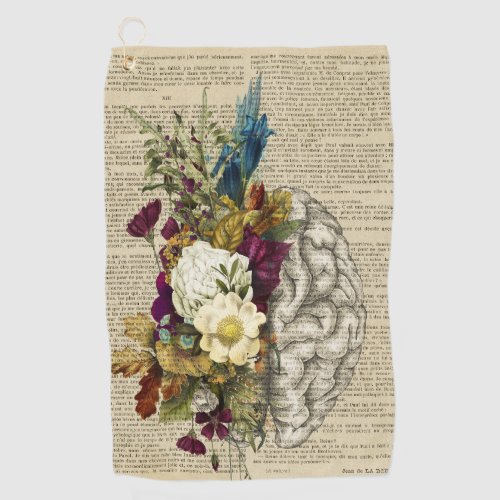 medical floral brain anatomy poster golf towel