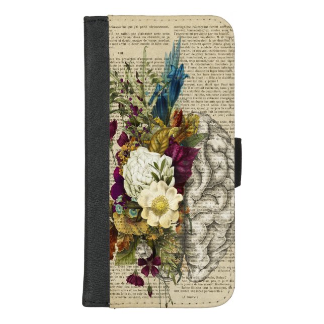 medical floral brain anatomy poster iPhone wallet case (Front)