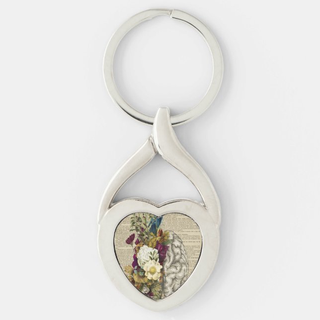 medical floral brain anatomy poster keychain (Front)