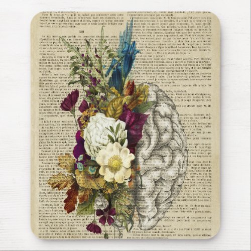 medical floral brain anatomy poster mouse pad