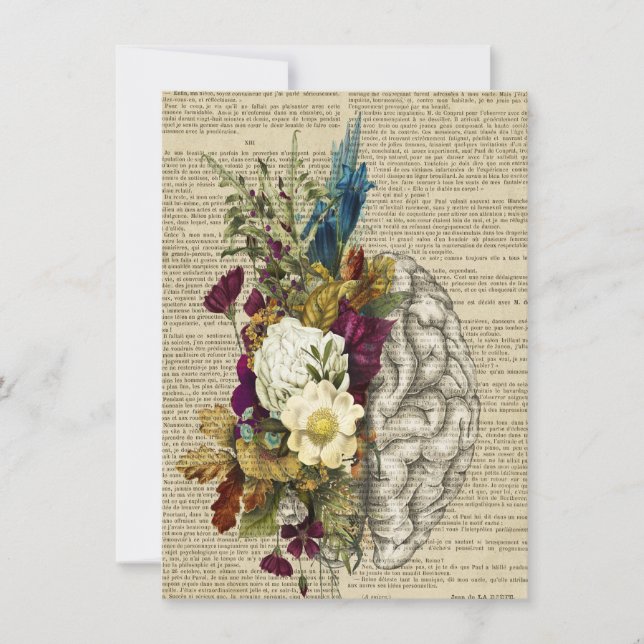 medical floral brain anatomy poster note card (Front)