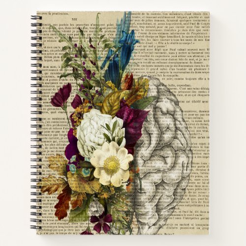 medical floral brain anatomy poster notebook
