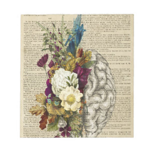 medical floral brain anatomy poster notepad