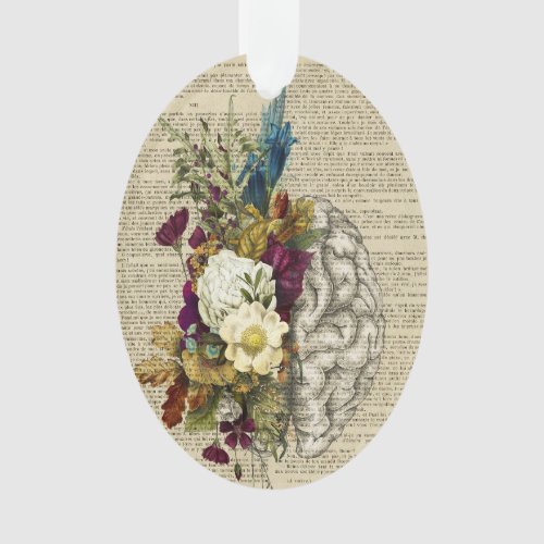 medical floral brain anatomy poster ornament