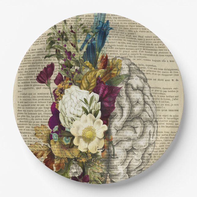 medical floral brain anatomy poster paper plates (Front)