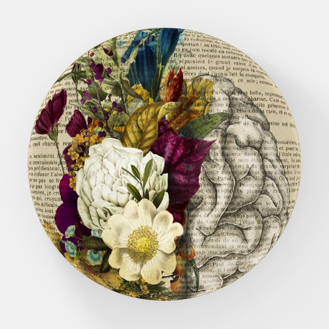 medical floral brain anatomy poster paperweight (Front)
